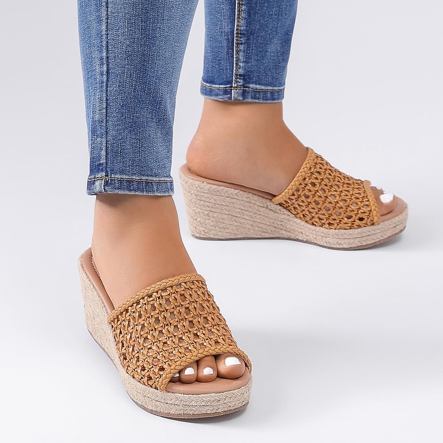 Luoika Women's Wide Width Wedge Slides Sandals, Slip on Plateform Wedge Pump Heel Casual Summer Sandals for Women. - Image 2