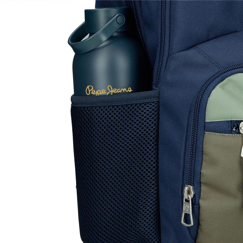 Pepe Jeans Arwyn Mochilas casual, antracita, khaki y azul portaordenador, varios compartimentos, fabricada en Poliéster con detalles en Piel Sintética, de Joumma Bags