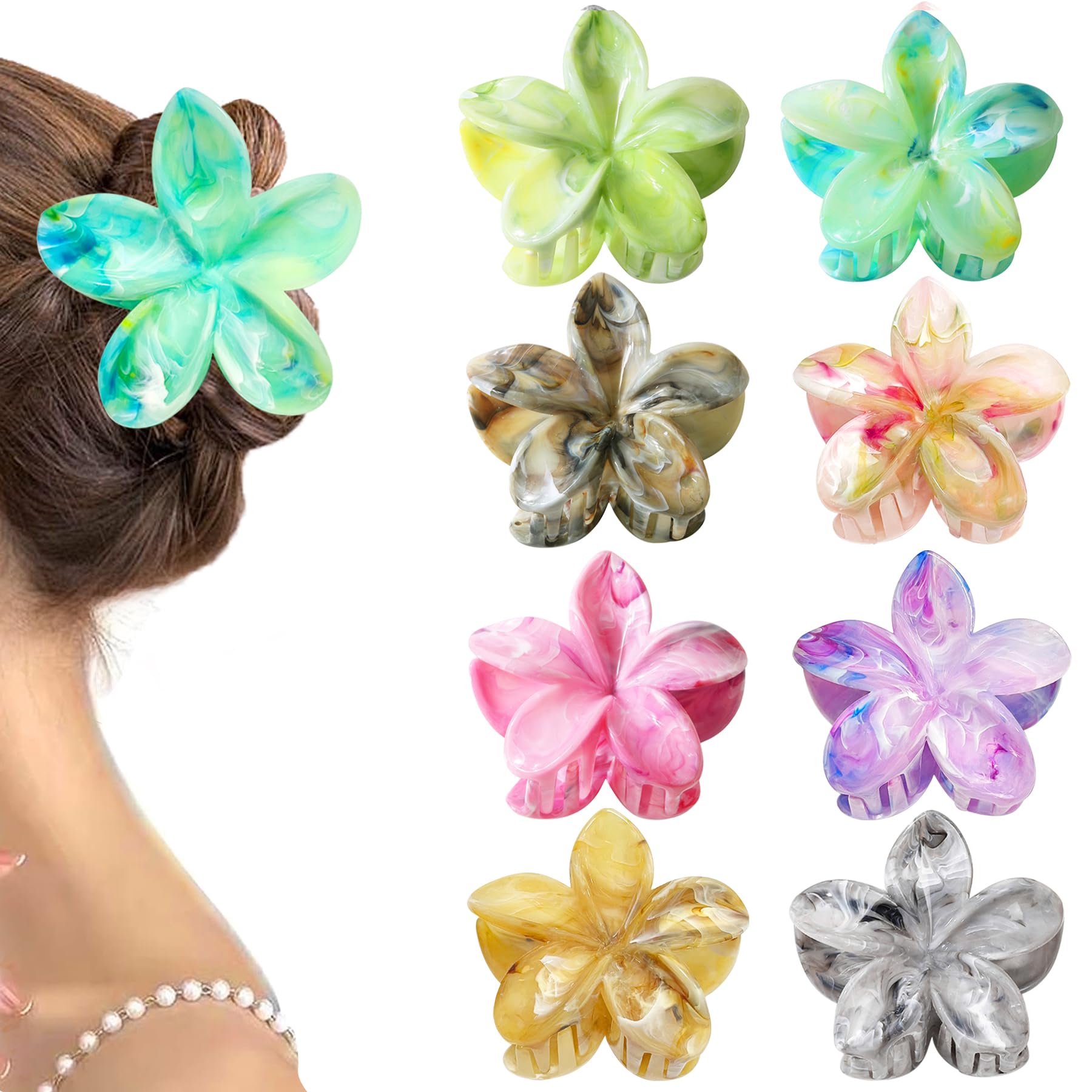 8 Stück Haarspangen für Mädchen, Damen, Blume, rutschfest, bunte Krallen, niedliches Haar-Zubehör für Frauen, Mädchen, dickes und feines Haar