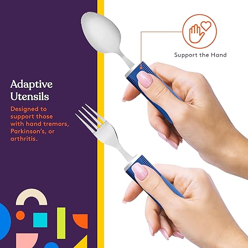 Miniatura 6 de Special Supplies Utensilios adaptativos (juego de cocina de 5 piezas) anchos, sin peso, asas antideslizantes para temblores de manos, artritis,