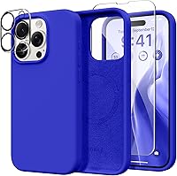 Vista 118 de GONEZ Funda de silicona para iPhone 14 Pro Max, compatible con MagSafe, con protector de pantalla + protector de lente de cámara, silicona líquida a