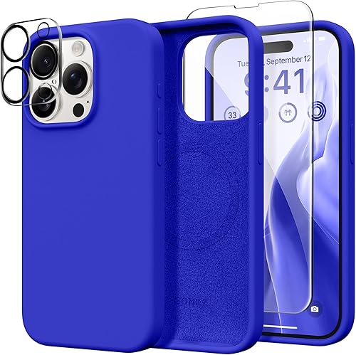 Miniatura 117 de GONEZ Funda de silicona para iPhone 14 Pro Max, compatible con MagSafe, con protector de pantalla + protector de lente de cámara, silicona líquida a
