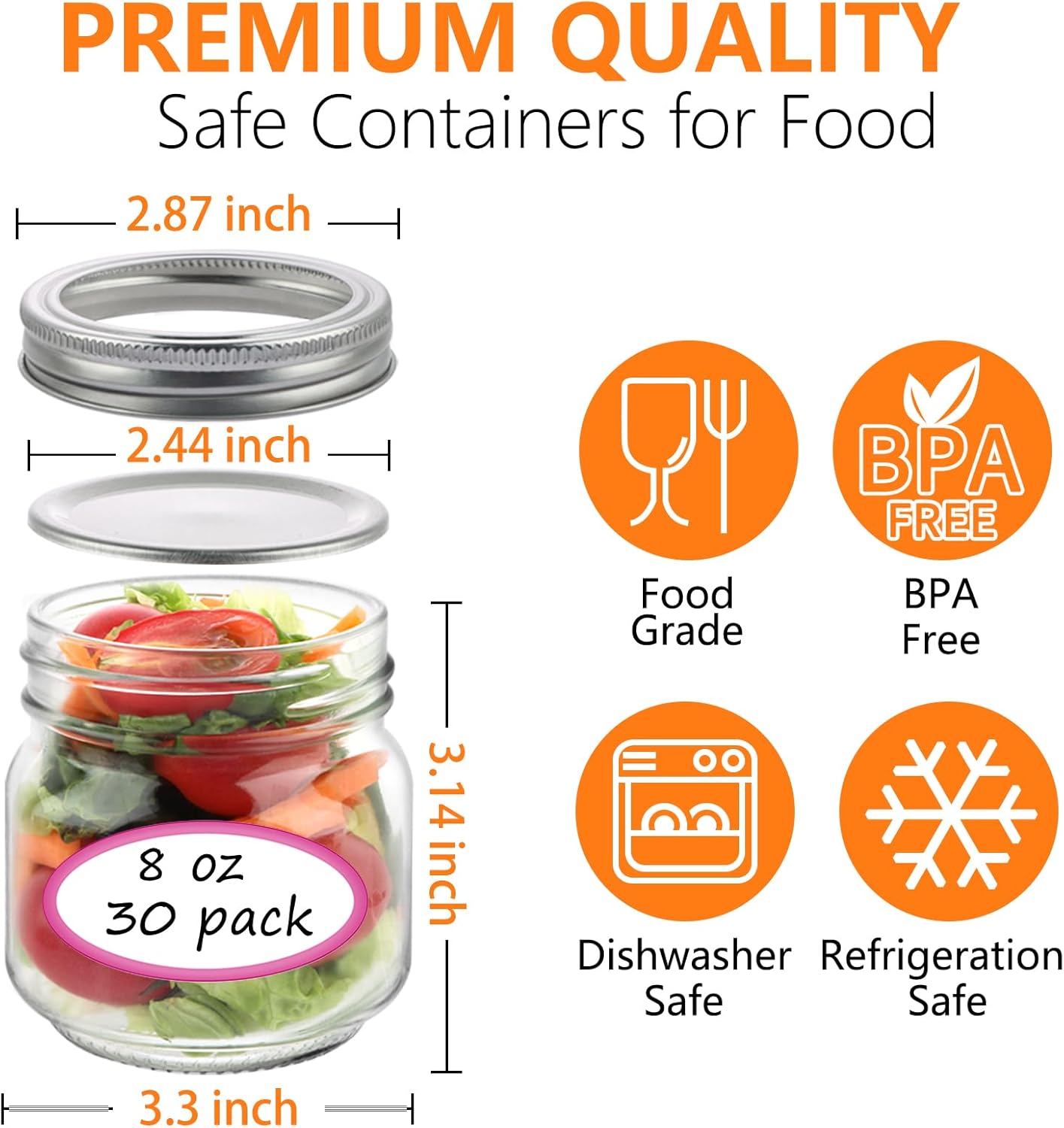 30 Pack Mason Jars 8 oz with Regular Lids and Bands, Half Pint Canning Jars, Small Glass Jars for Honey Jelly Jam Crafts - Image 2