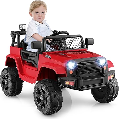 Miniatura 10 de GLACER Auto de paseo para niños de 12 V, vehículo eléctrico con control remoto parental, música, bocina, faros, función de arranque lento,