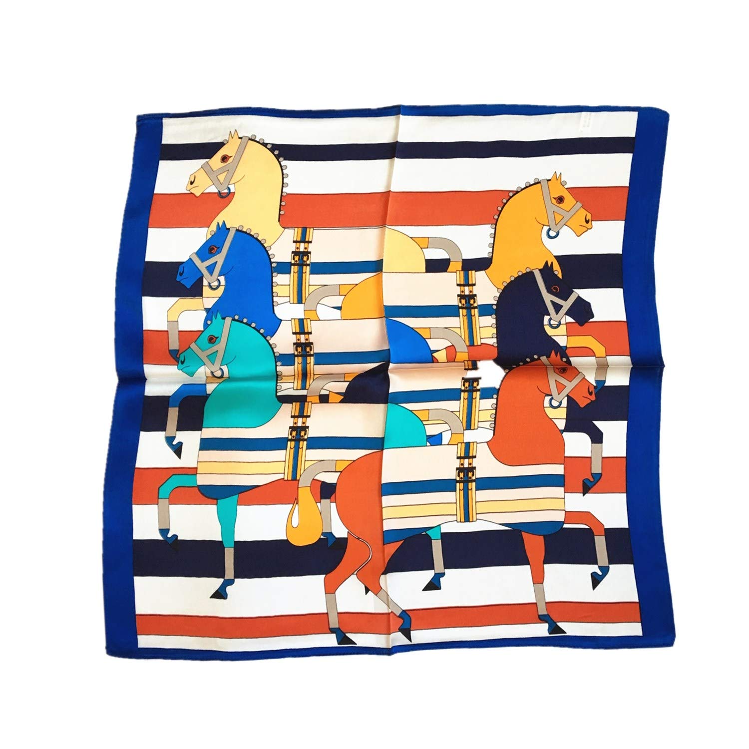 Sciarpa Quadrata In Seta Satinata Con Stamapa Cavalli - Scialle Bandana Donna Arancione