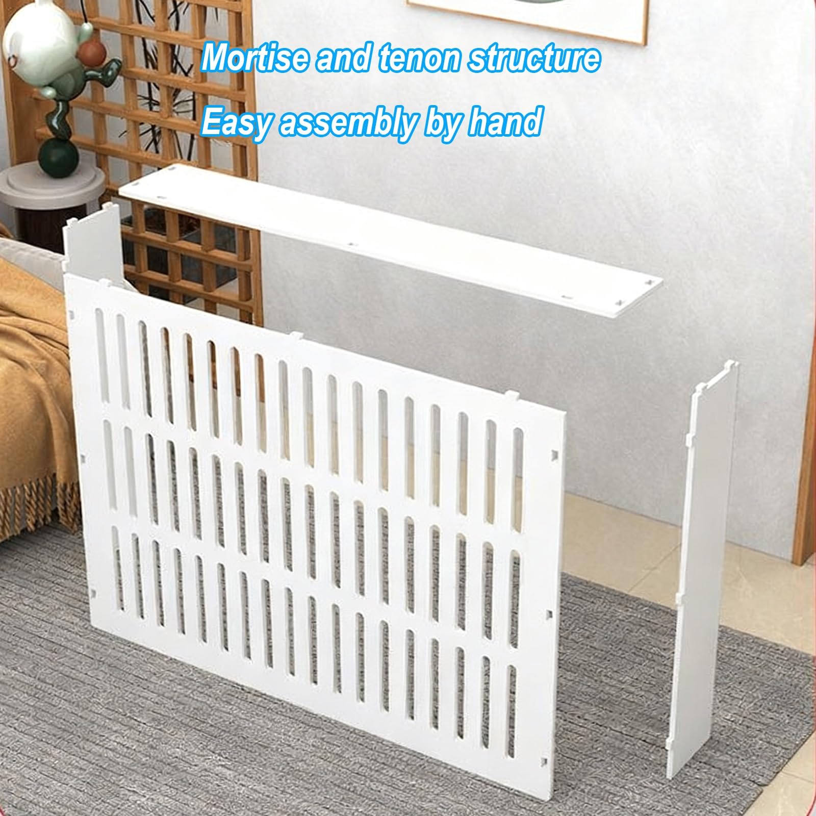 Modern Radiator Covers Shelf for Home, Vertical Louvered Grill Shelf, White Heater Covers for Standing Radiator, Easy to Install(100x90x25cm/39x35x10in)