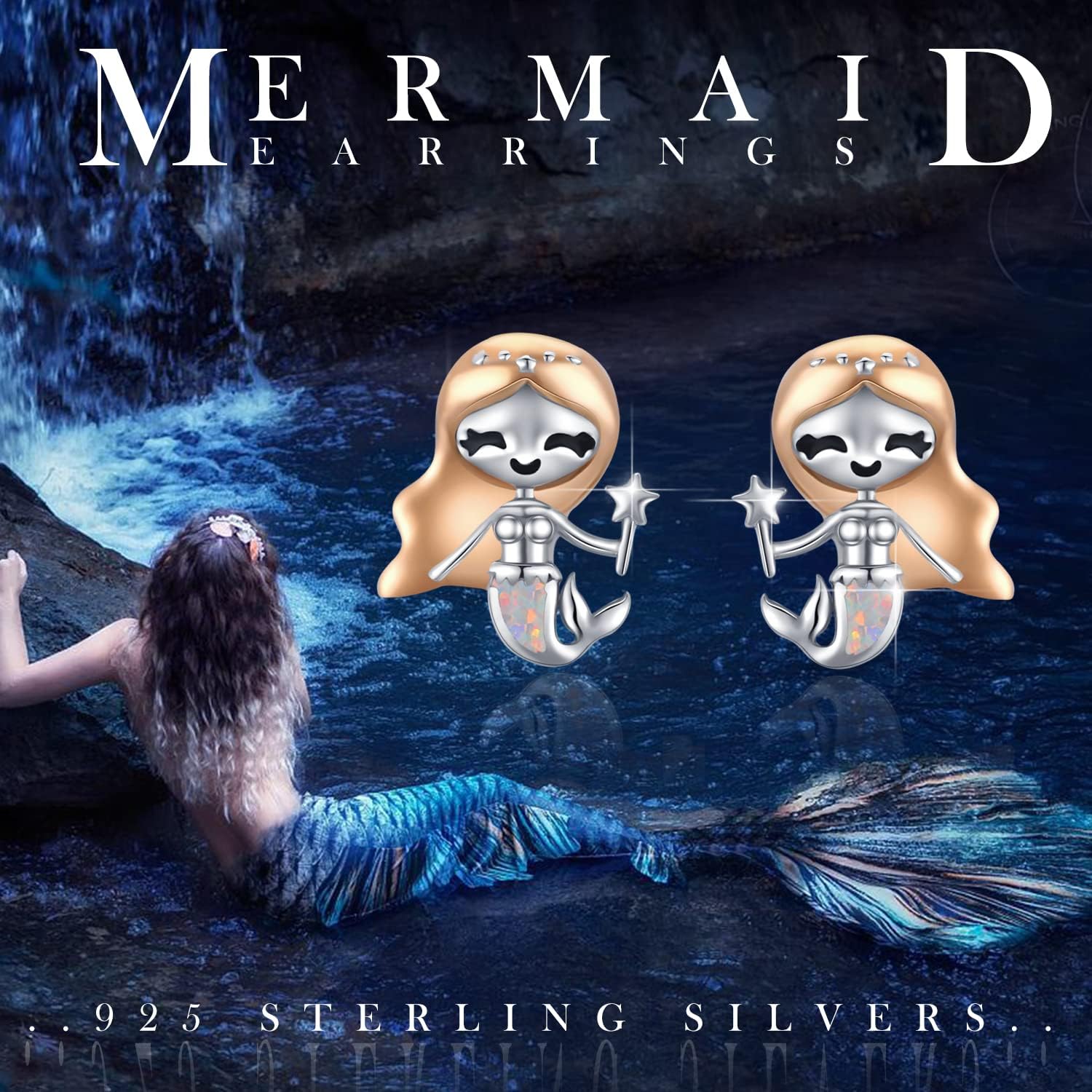 Palpitate Sterling Silver Mermaid Stud Earrings Mermaid Jewelry Gifts for Women - Image 5