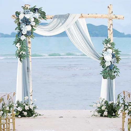 Miniatura 5 de Emivery Kit de flores de arco de boda (paquete de 4) arreglo floral azul polvoriento con 2 piezas de tela drapeada, guirnalda de flores artificiales