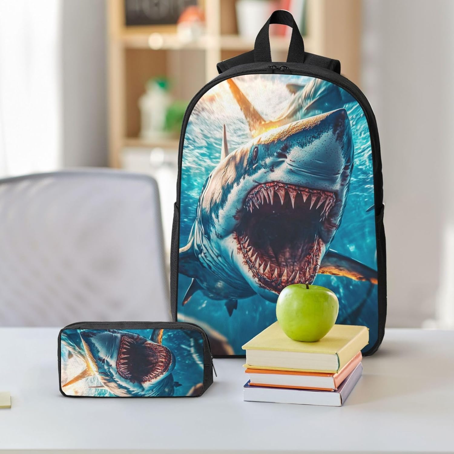 Fish Ocean Kid Backpack Set with Lunch Bag & Pencil Case Large Capacity School Bag 17 Inch Bookbag for Boy Girl - Image 8