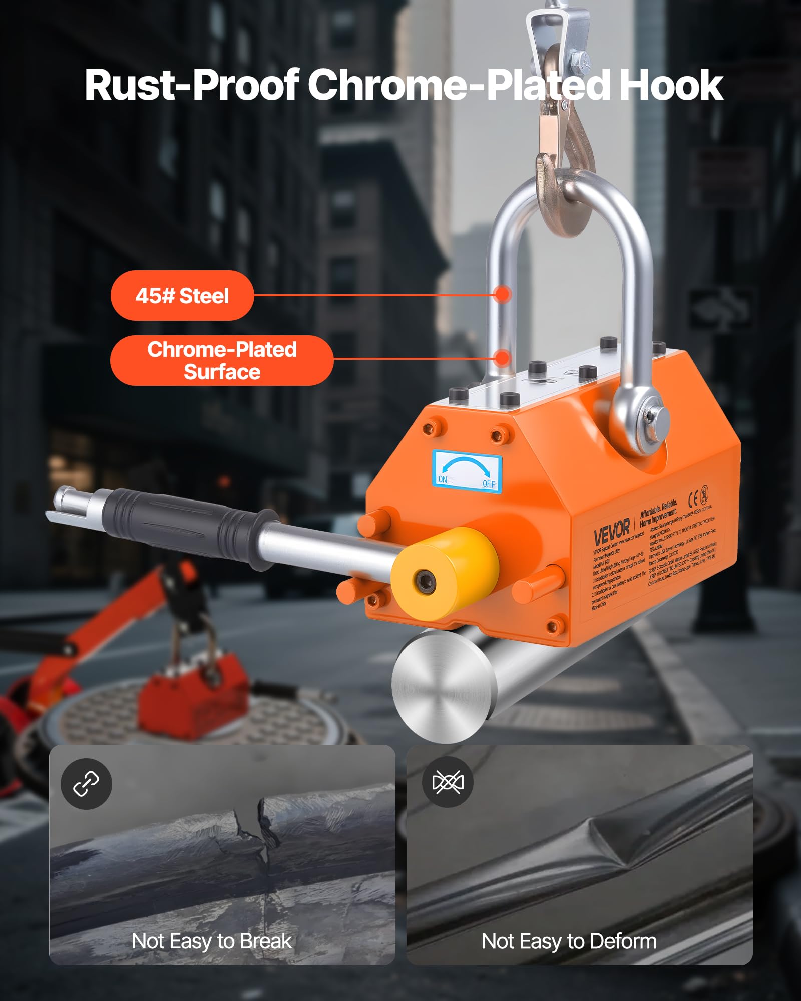 VEVOR Sollevatore Magnetico per Lastre, Capacità di 600 kg, Carrello in Acciaio con Sollevamento Magnetico e 2 Ruote, Maniglia Regolabile, Neodimio N42, Pieghevole per il Sollevamento di Tombini