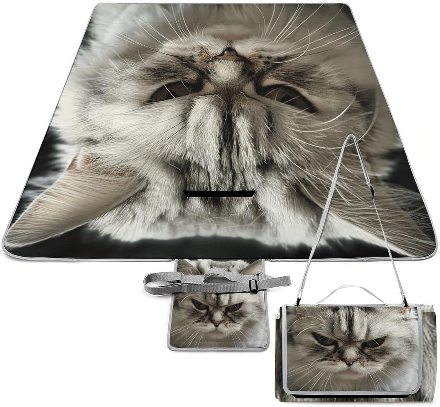 Outdoor Picnic Blanket Extra Large Beach Blanket Waterproof Picnic Mat Gray Silver Cat Camping Blanket Portable with Carry Strap Park Blanket for Grass Camping Park