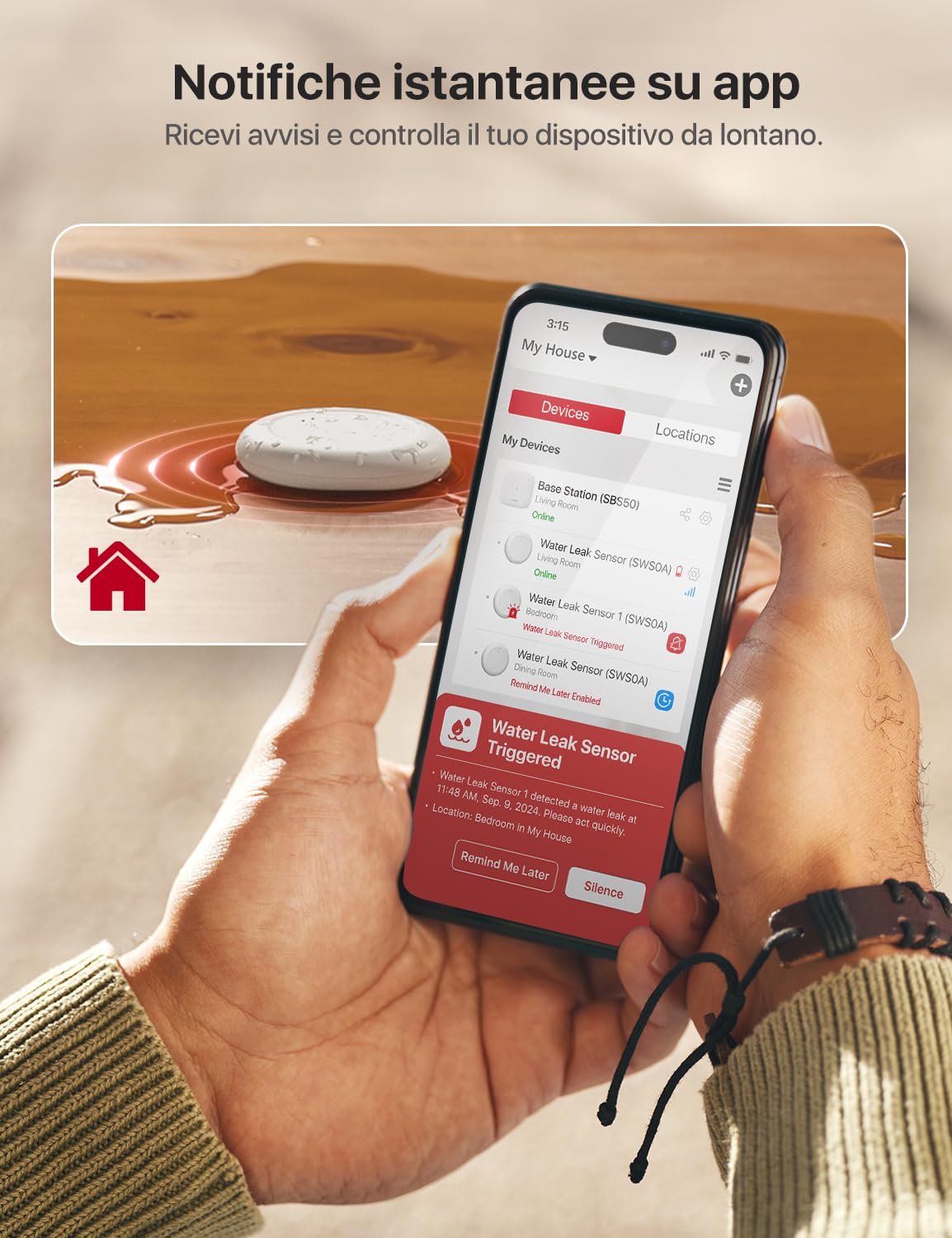 X-Sense Kit Casa Intelligente: 1 Rilevatore di Fumo e CO, 1 Rilevatore di Acque, 1 Base Station, Compatibile con l'App X-Sense Home Security