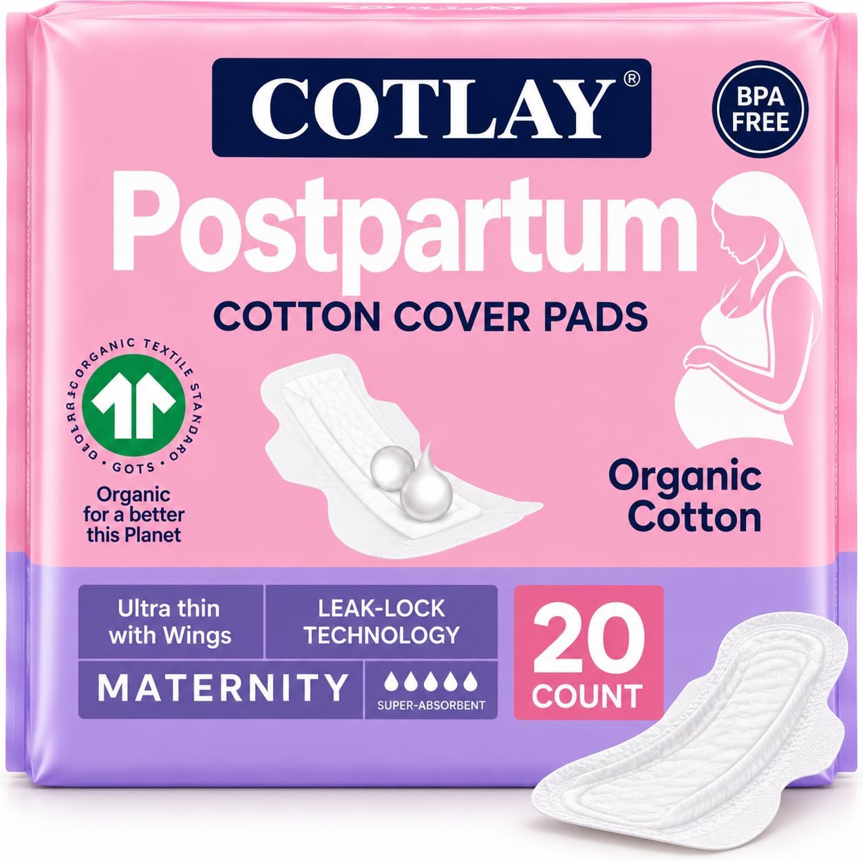 Postpartum Pads Heavy Absorbency Overnight Pads with Wings