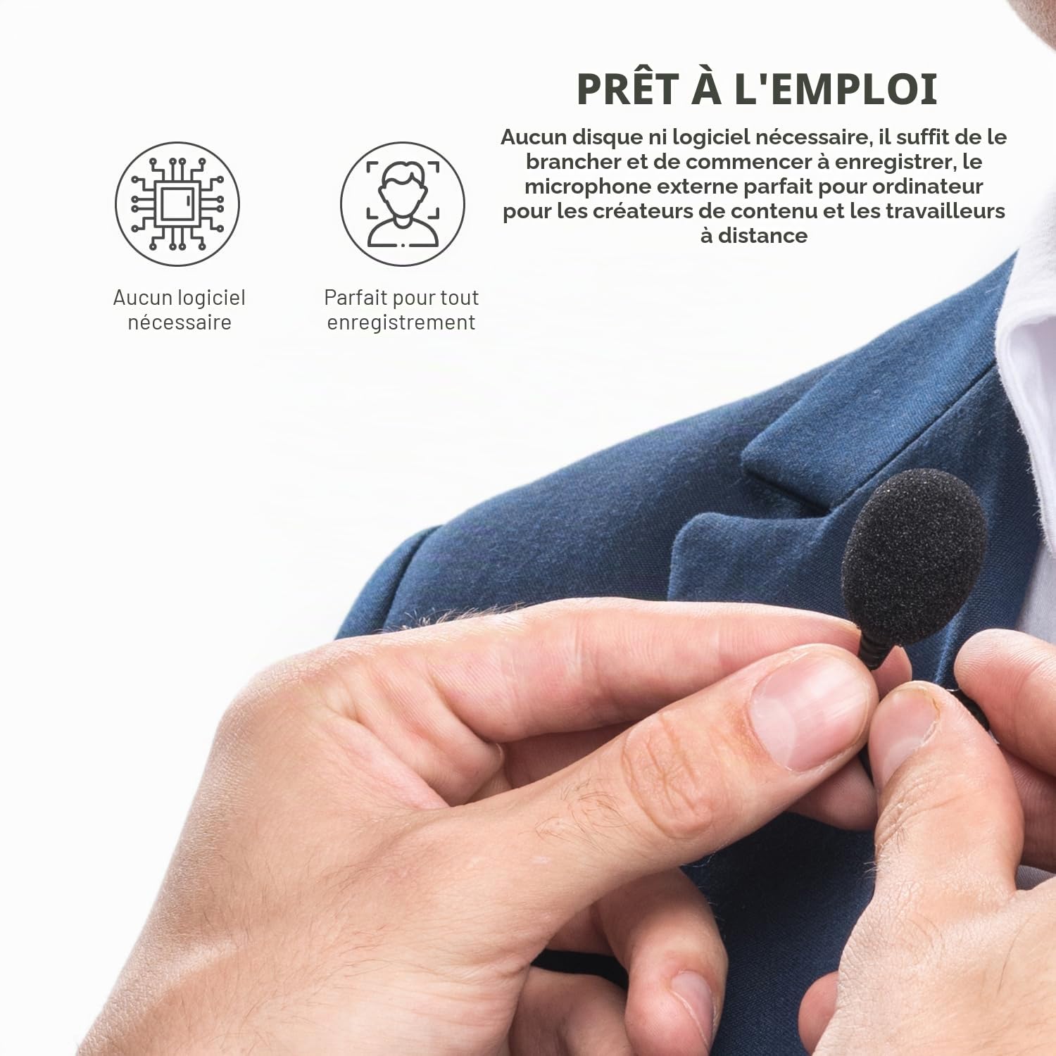 Microphone Universel Lavalier USB Movo pour Ordinateur avec Adaptateur USB Compatible avec Les PC et Les Mac, Smartphones, appareils Photo, podcasting, Microphone Portable (Cable de 6 mètres)