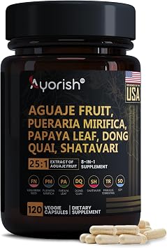 Aguaje Fruit Supplement1000mg 251 with Pueraria Mirifica, Papaya Leaf, Dong Quai, Shatavari, Wild Yam,Fenugreek Seed 120 Veg Capsules