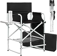 ZIXNEXKOO Tall 41'' Director Chair for Makeup Artists - 400 lbs Foldable Portable with Side Table, Cup Holder, Footrest & Bag