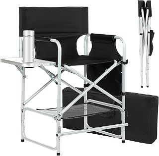 ZIXNEXKOO Tall 41'' Director Chair for Makeup Artists - 400 lbs Foldable Portable with Side Table, Cup Holder, Footrest & Bag