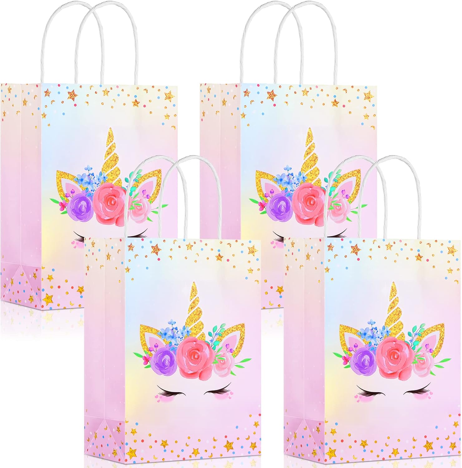 16 Pcs Unicorn Party Favor Bags,8.27 X 5.9 X 3.15 Inch,For Girls and Boys | Unicorn Birthday Gift Bags With Handles, Goodie Treat Pouches for Party Favors