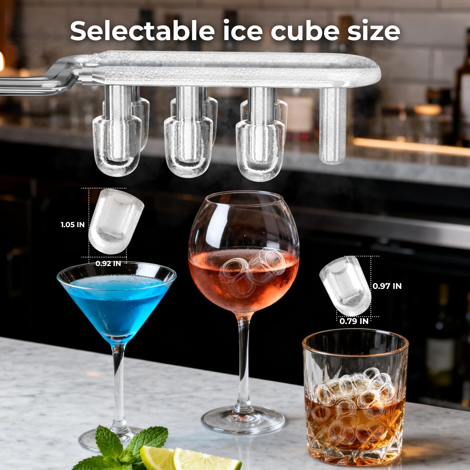 Countertop Ice Maker with Dual Water Tank, 2L Large Capacity, 8 Bullet Ice Cubes in 6 Mins, 26 lbs/24 H, 2 Ice Sizes and Blue Light, Self-Cleaning Ice Machine for Home, Office and Bar Black