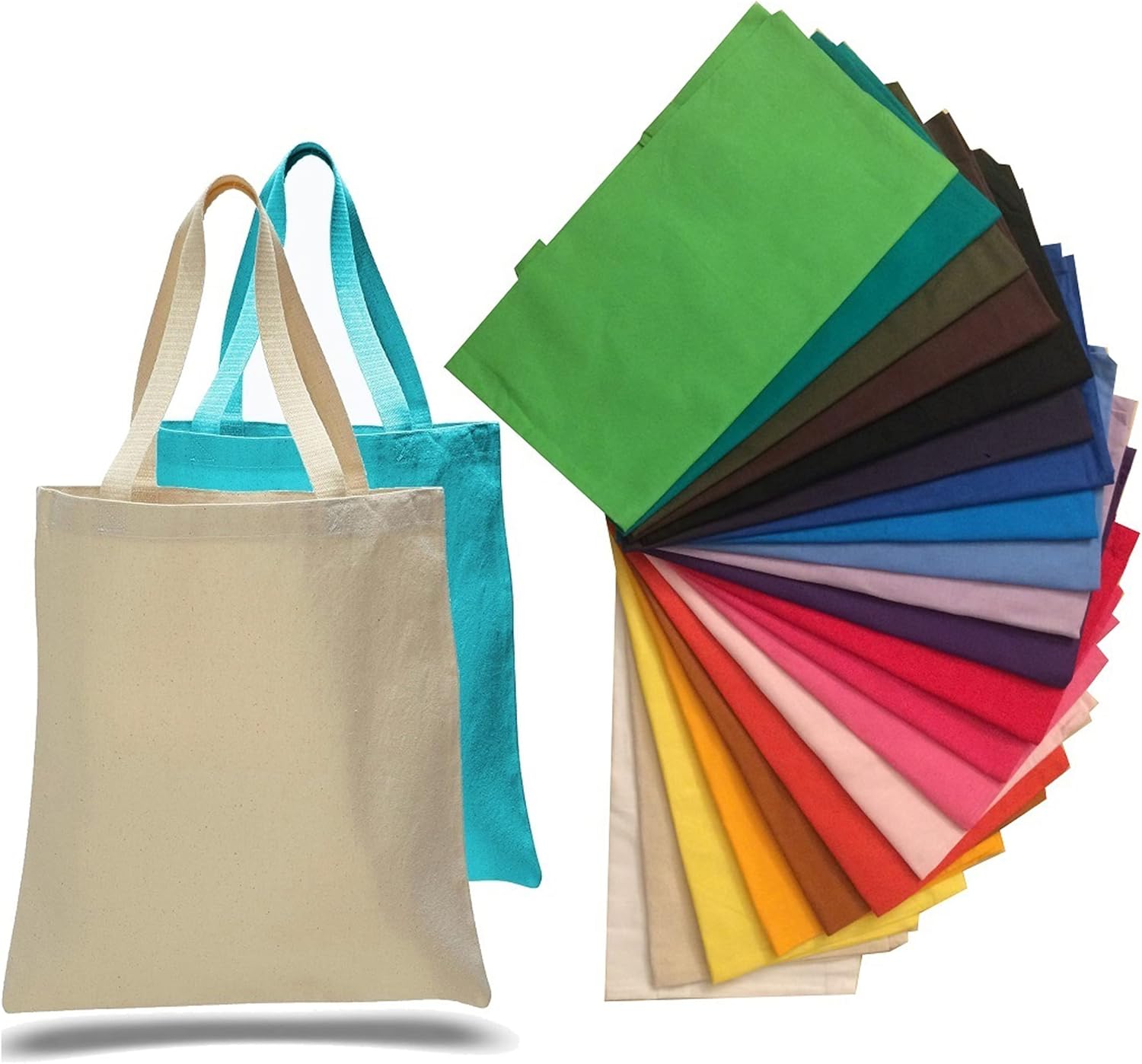 TBF 12 Pack Wholesale Heavy Duty Canvas Tote Bags, 12oz Sturdy Fabric Reusable Canvas Totes, Assorted Colors 15" W x 16" H