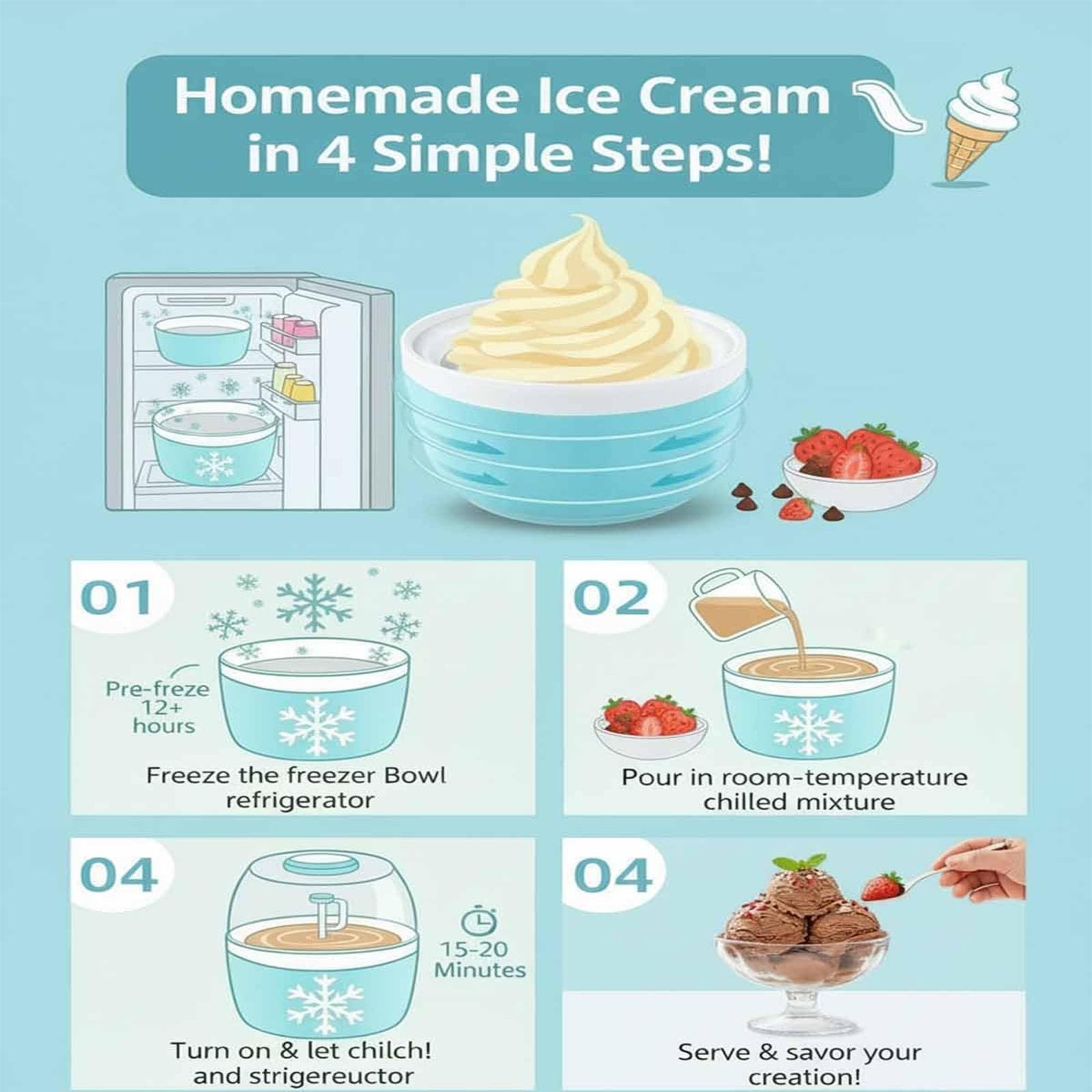Piccola macchina per gelato domestica, mini gelatiera elettrica da 17oz per fai-da-te, rapida in 15 minuti, mini gelatiera per porzione singola, macchina elettrica personale e per sorbetto e yog blue