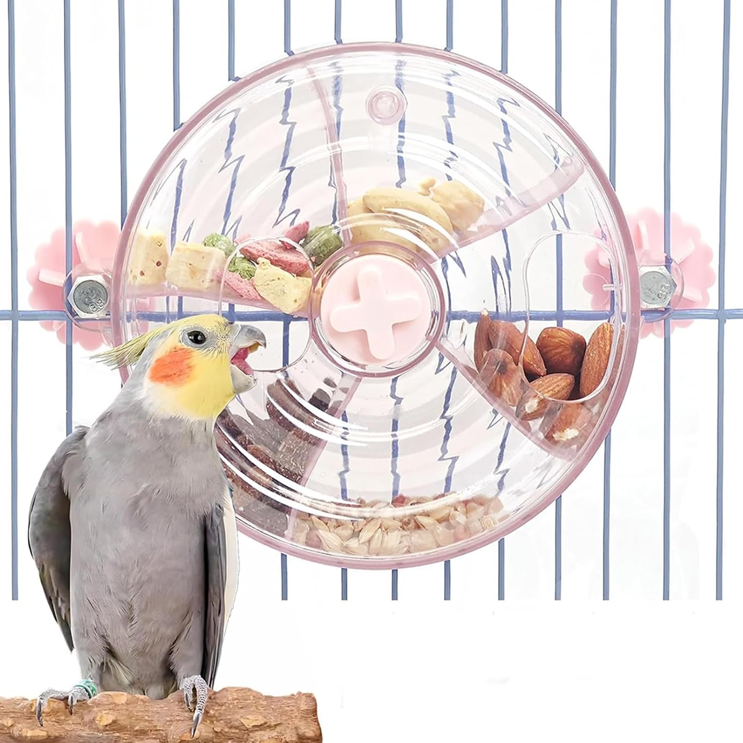 Bird Feeder Toy for Parakeets, Small Bird Training Treat Ball, Educational Foraging 360  Rotating Toy, Hanging Type Small Bird Chew Toy, Bird Food Feeder, Bird Cage Accessory Pink
