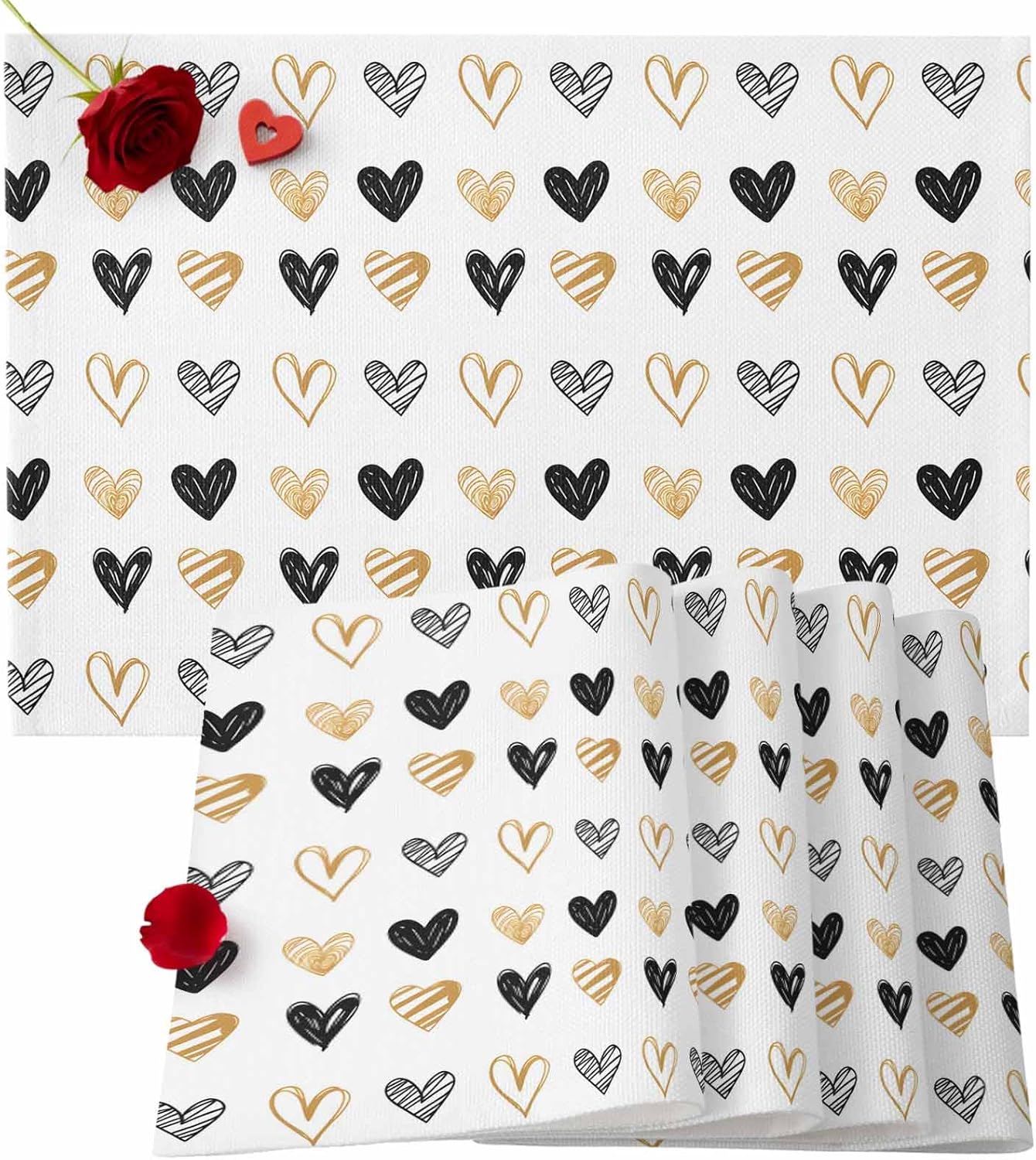 Valentines Placemats Set of 4 Simple Heart Shapes Table Mats, Romantic Decor Table Decoration for Kitchen Dining Table Stain Resistant Heat Insulation Non-Slip Washable