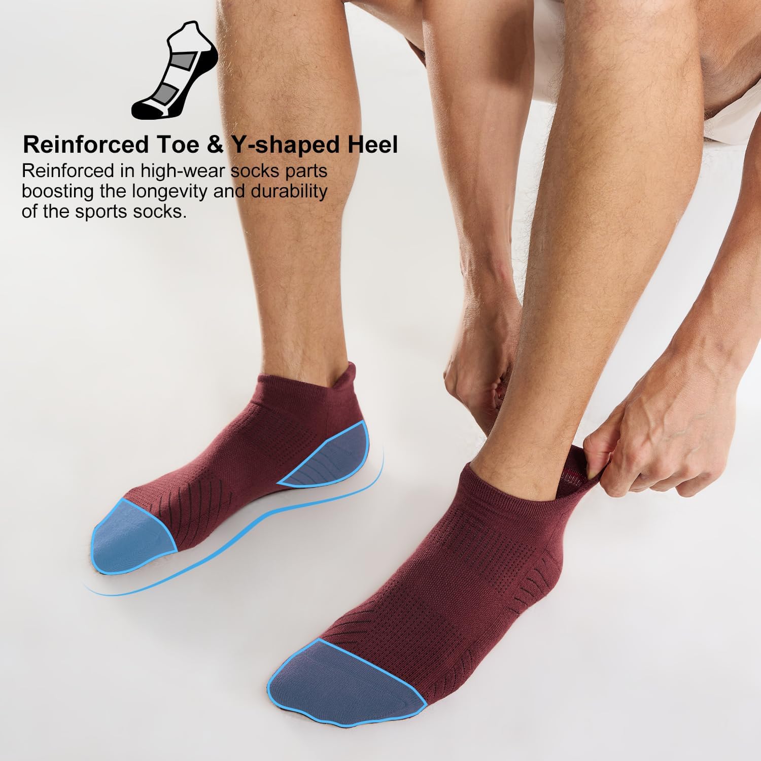 FITRELL 6 Pack Men's Athletic Running Ankle Socks Low Cut Cushioned Wicking Anti-Blister Breathable Sport Socks - Image 6