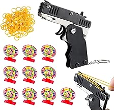 Pistola Giocattolo,Pistola Finta,Pistola Giocattolo con Elastico Pieghevole,Arma Giocattolo,Pieghevole in Metallo Lanciatore Pistola per Gioco di Tiro,con 60 Pezzi Elastici Morbidi
