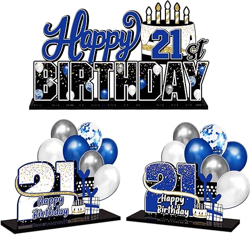 Miniatura 42 de LINGTEER Juego de centros de mesa de acrílico azul con texto en inglés «Happy 100th Birthday» – Decoración de regalo de fiesta de cumpleaños número