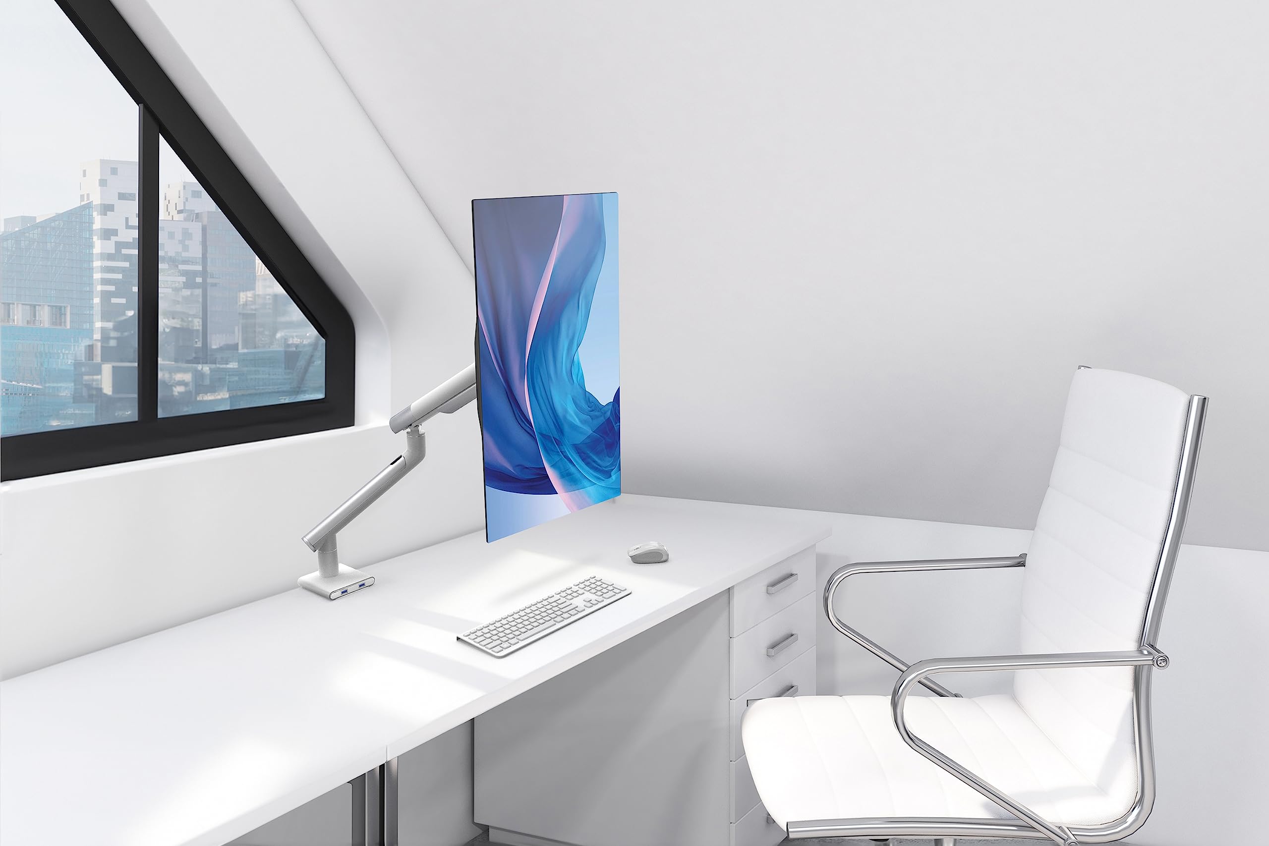 CTA Digital Support de Bras pour écran Simple – 23" à 35" – Double Port USB 3.0 et Pince de Bras pour Bureau Blanc
