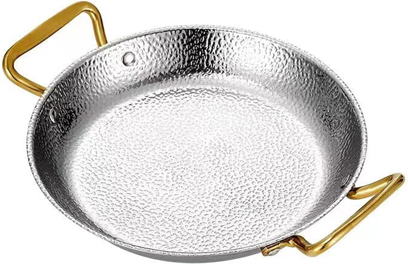 Spanish Paella Pan Stainless Steel Skillet Pan Round Nonstick Omelet Pan Non Stick Uncoated Saucepan Soup Hot Pot Stockpot with Dual Handle for Home Cooking Cookware Kitchen,Silver,8.6in