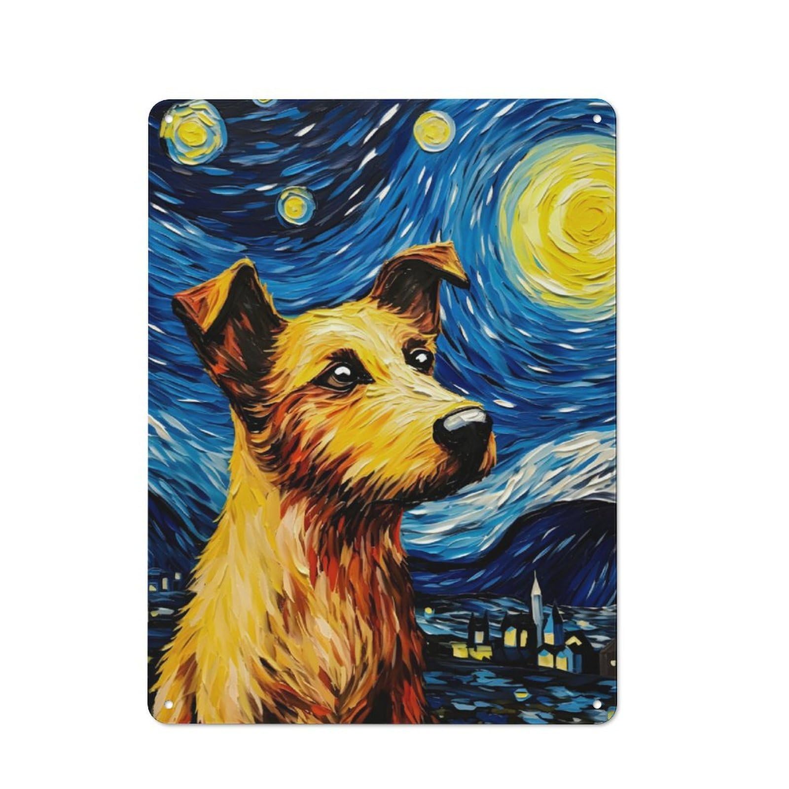 The Starry Night Dog Decorative Metal Plaque 40x30cm, Garage Style Shed Wall Plaque for Workshop, Basement, Shed Or Games Room