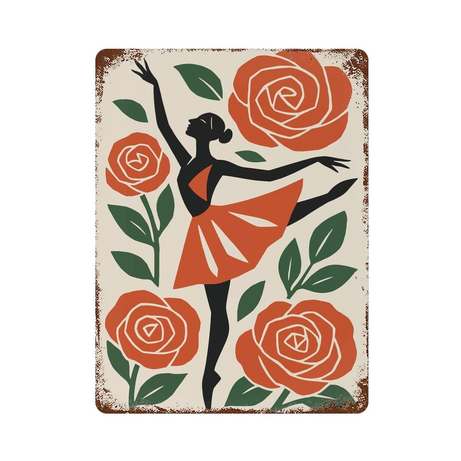 Ballerina with Roses Aged Metal Wall Plaque 15.7"x11.8", for Office, Studio And Wall Decor, Novelty Wall Decor