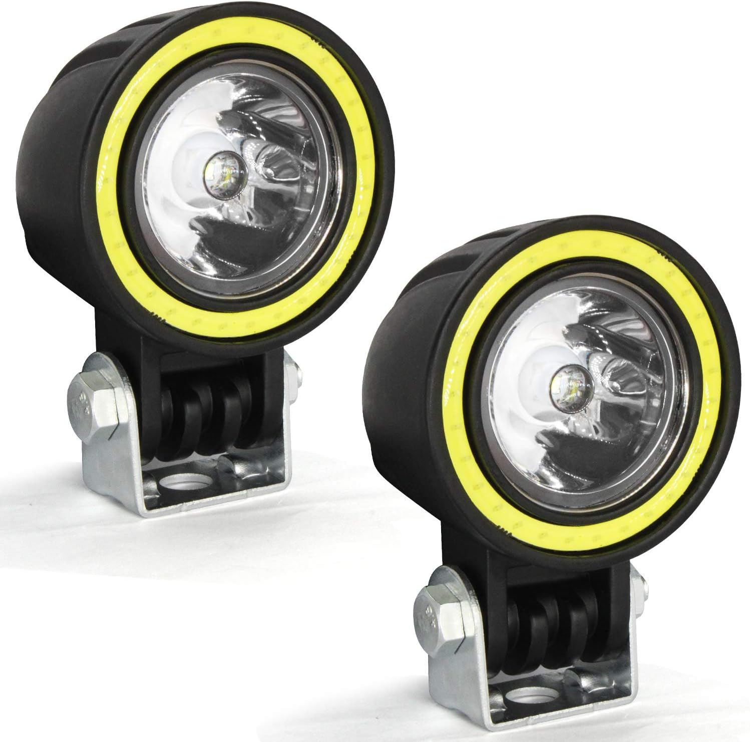 YUANGU Motorcycle Driving Lights, Cree 10W LED Spot Offroad Motorcycle Motor Bike Lights with White Angel Eyes Halo Ring for Truck Car ATV UTV SUV J-e-e-p Boat (Pack of 2)