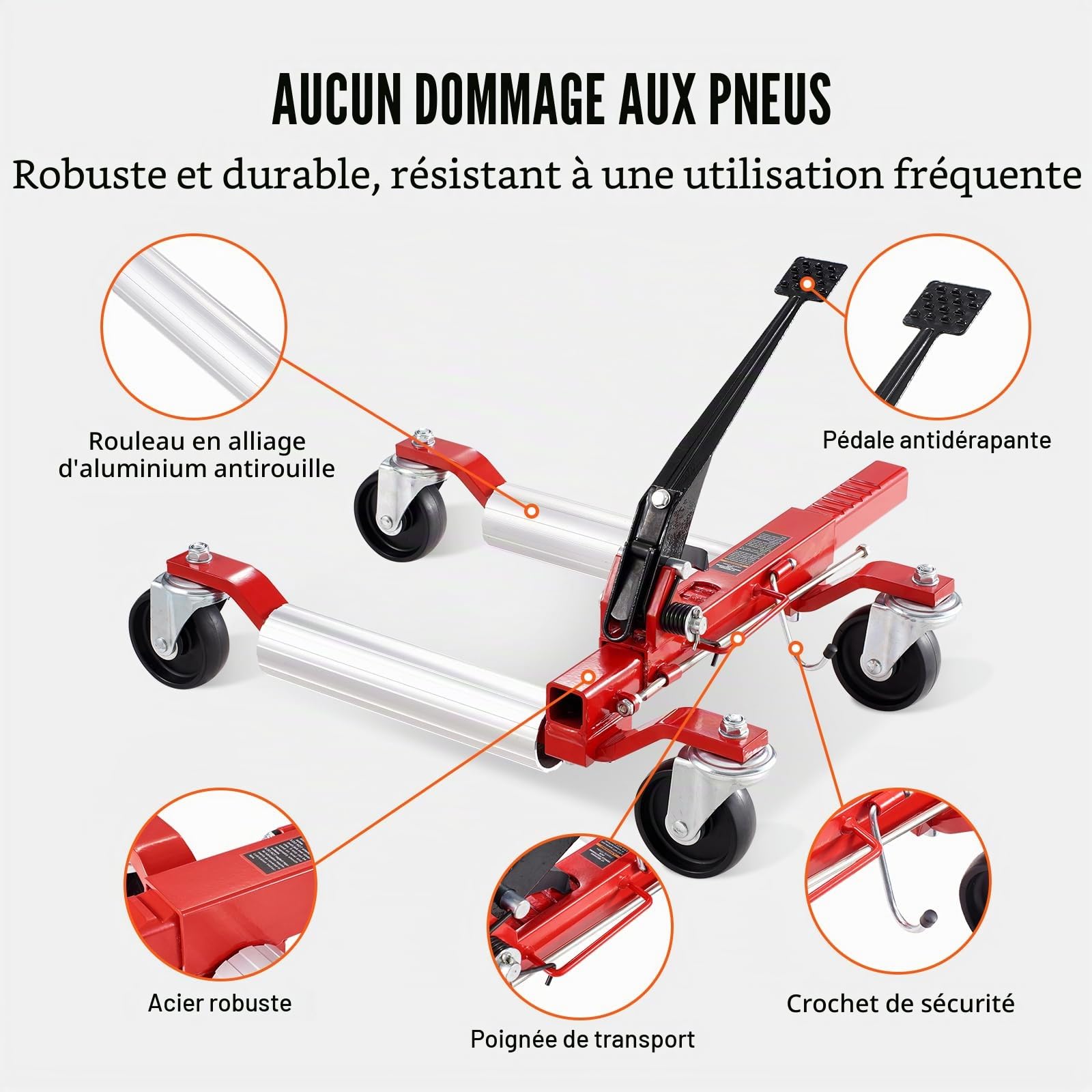 VEVOR Chariot de Manutention de Voiture Capacité de Charge 680 kg, Chariot Déplace Voiture à Cliquet, Aide à la Manœuvre Positionnement pour Véhicule Camion Remorque Atelier Garage Auto