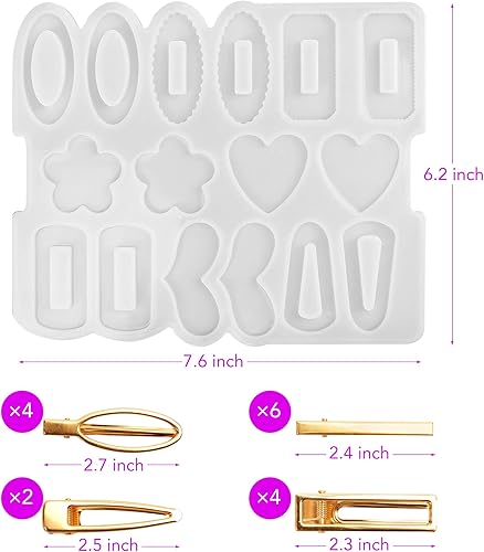 Miniatura 6 de LotFancy Moldes de resina epoxi, moldes de silicona con clip para el cabello para fundición de resina, con 16 pasadores para el cabello,