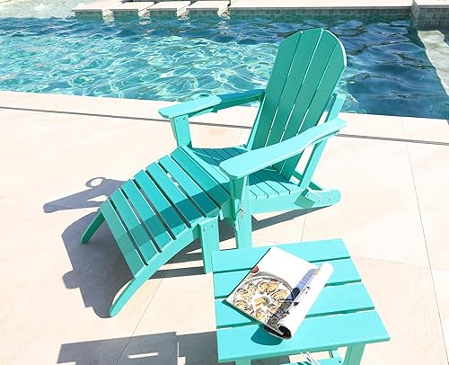 Miniatura 6 de Silla Adirondack con reposapiés, silla plegable para exteriores con otomana y soporte para tazas, sillas resistentes a la intemperie para fogata