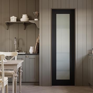 24x80 Pantry Door Interior Slab,1-Lite Black Frosted Glass Doors,Room Doors | Tempered Glass,Solid & Finished Shaker as Bedroom Laundry Doors Sliding Barn Panel,Modern Pre-Built Door,w/o Hardware