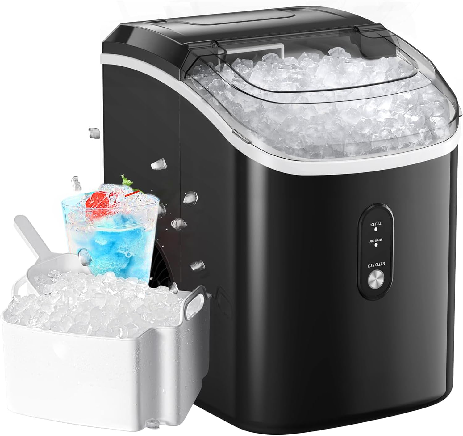 Totnz Nugget Ice Maker Countertop, 44lbs per Day with Self-Cleaning Function，Timer Pebble Ice Maker with Soft Chewable Ice for Home Kitchen Office Bar Party,Stainless Steel