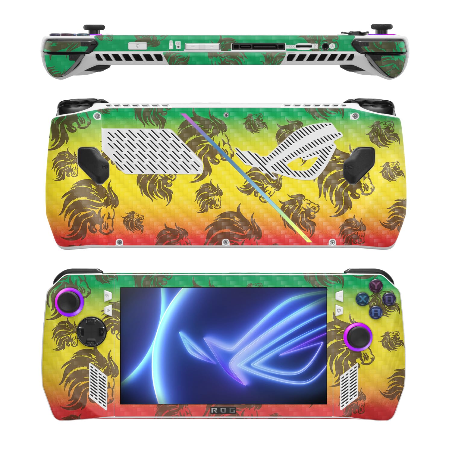MightySkins Carbon Fiber Skin Compatible with Asus ROG Ally - Rasta Lion | Protective, Durable Textured Carbon Fiber Finish | Easy to Apply