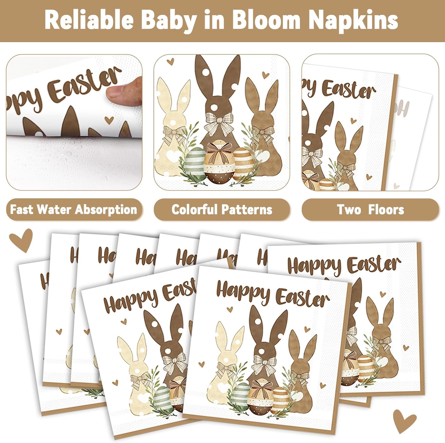 Justforjoyful 96PCS Easter Paper Plates and Napkins Happy Easter Party Supplies Easter Bunny Eggs Disposable Tableware Set for Spring Birthday Easter Holiday Baby Shower Party Decorations Favor