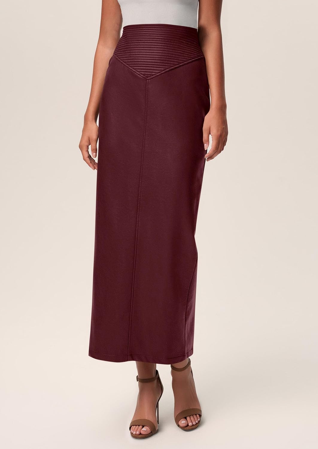 PRETTYGARDEN Long Skirts for Women 2026 Fall Fashion Clothing Faux Leather High Waist Dressy Casual Slit Pencil Maxi Skirt