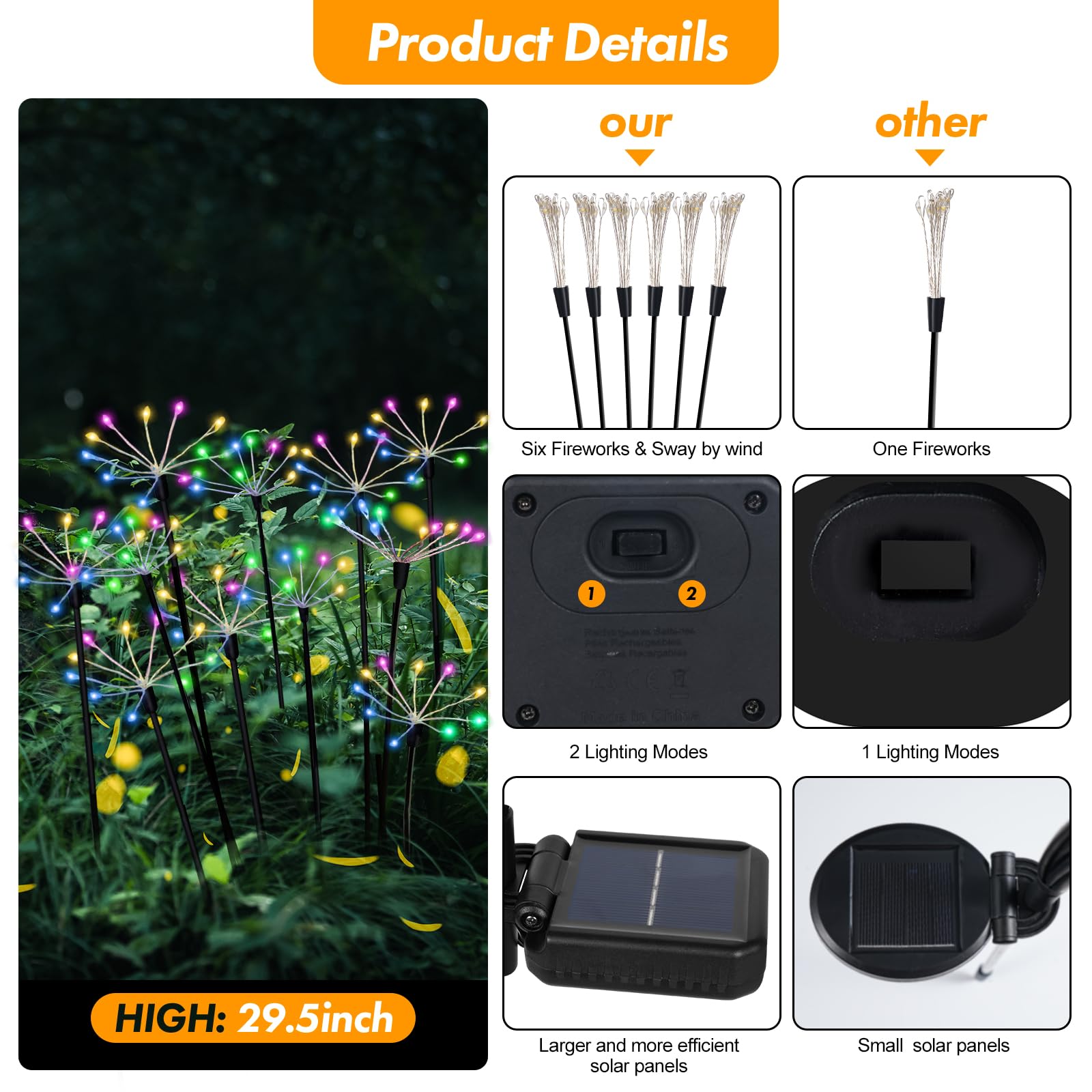 Kwaiffeo Solar-Gartenleuchten für den Außenbereich, wasserdicht, dekorative Solarleuchten für den Außenbereich, 2 Stück, mit 120 LEDs, schwingende Fee, Feuerwerk, Hof, Gartendekoration, Geschenke für