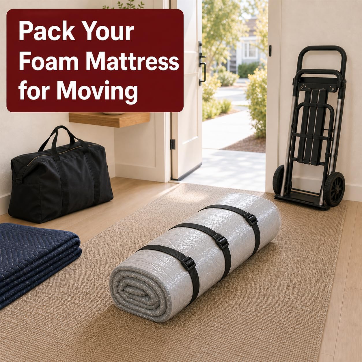 Vacuum Storage Space Saver Bag for Twin/Twin XL Foam Mattress | Reusable Compression Bag with 3 Adjustable Straps