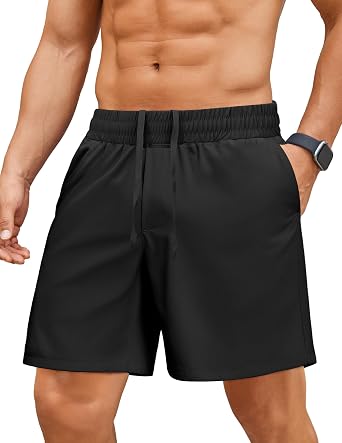 PINSPARK Mens Gym Workout Shorts - 7" Quick Dry Running Athletic Shorts with Towel Loop and Zipper Pockets