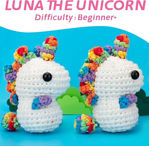 Miniatura 6 de Kit de ganchillo para principiantes, los kits de ganchillo de unicornio para niños y adultos incluyen hilo arcoíris, videos tutoriales, ojos y