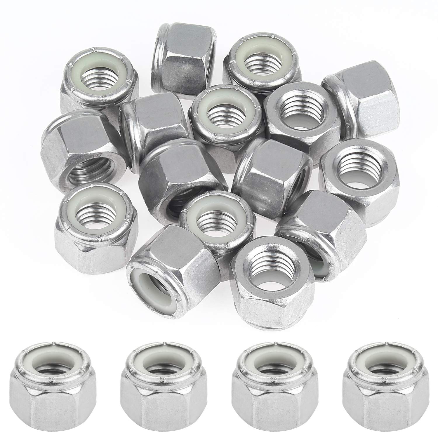 16 Pieces 1/2"-13 Nylon Insert Hex Lock Nuts, 304 Stainless Steel