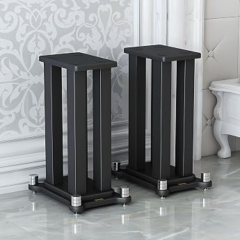 2er-Set lautsprecherst nder Stahlrahmenst tze Lautsprecher Stand f r Lautsprecher mit bis zu 40KG Vibrationsabsorbierendes MDF-Design Verbessern Sie die Klangqualit t Black 50cm