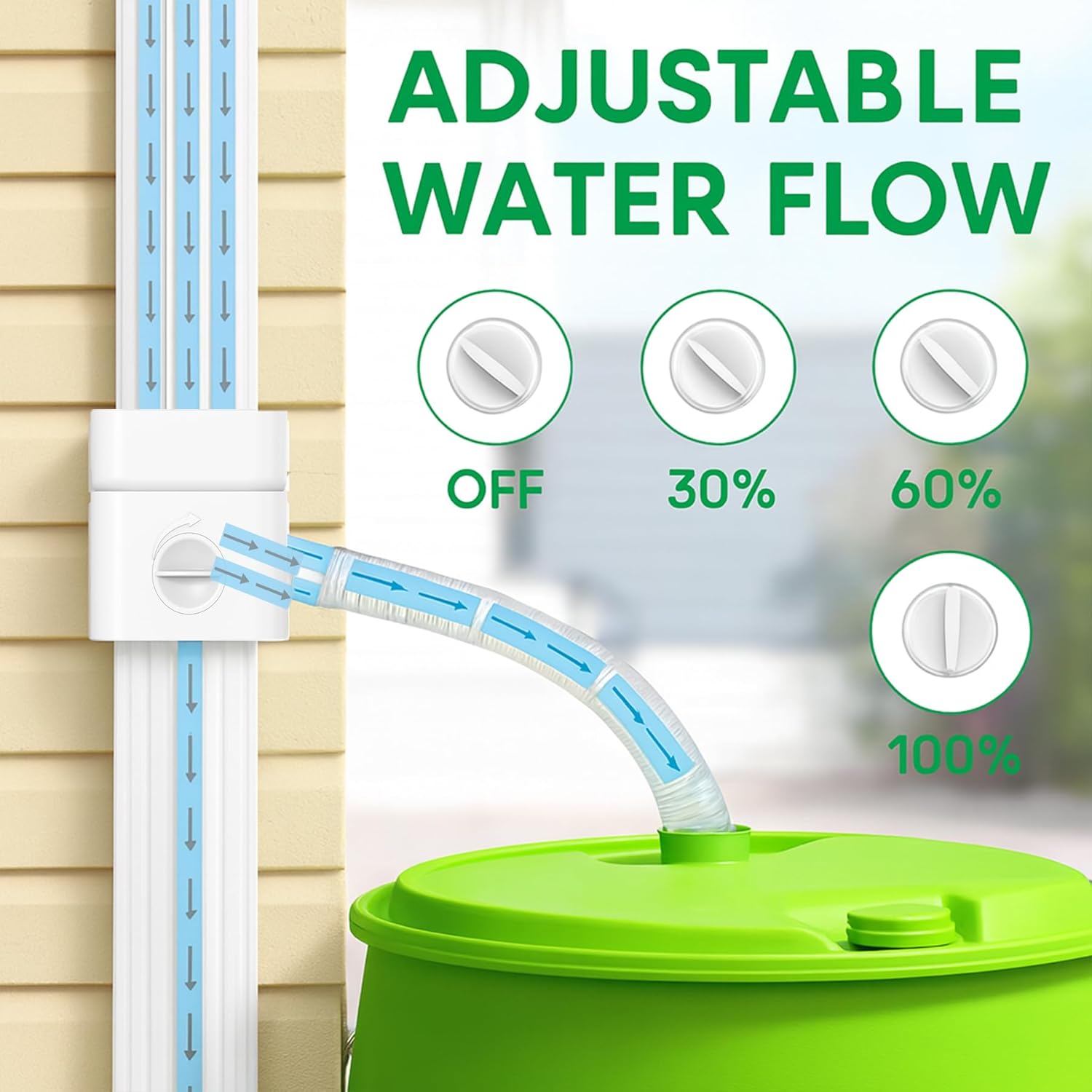 Downspout Diverter, Diverter for Downspout, Rain Barrel Diverter Kit Downspout 3"x 4" and 2"x 3", Rain Barrel Diverter Kit with Adjustable Valve, Diverts Water Into Rain Barrel,4.6ft Hose - White